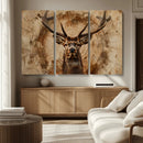 Wood Abstract Deer Wall Art | Rustic Wildlife Canvas Print |