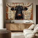 Rustic Texas Artwork Wall Art Canvas Print - Abstract Cow