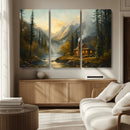 Wood Cabin Retreat Mountain at Sunset Wall Art Print -