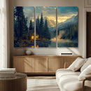 Mountain Cabin by the Lake at Sunset Wall Art - Serene