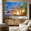 Ocean Wave at Sunset Canvas Wall Art – Vibrant Coastal Beach