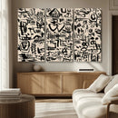 Abstract Love and Chaos Canvas Print, Black Symbols on Beige