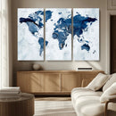 Modern Blue World Map Canvas Print – Framed Wall Art,