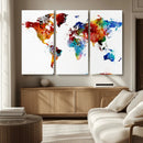 Colorful World Map Canvas Wall Art Print, Contemporary