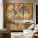Vintage World Map Wall Art Canvas – Antique Style Push Pin
