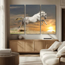 Large Wall Art Canvas Print – White Jumping Horse Sunset