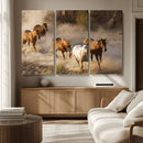 Large Wall Art 5 Horses Running on Sand Canvas Print