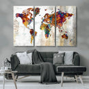 Vintage World Map Canvas Wall Art Print, Warm Tone Global