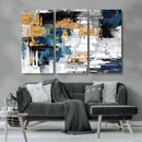 Blue and Gold Abstract Canvas Wall Art – Triptych Modern