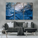 Navy Blue Canvas Art Abstract Print – Elegant Triptych