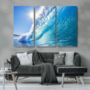 Blue Big Wave Surfing Ocean Canvas Wall Art Artwork Print
