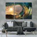 Golden Wave Sunset Canvas Print – Large Coastal Wall Art for