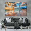 Sunset Beach Canvas Wall Art – Tropical Triptych Seascape