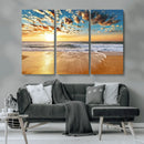 Golden Sunset Beach Print Canvas Wall Art, Giclee Canvas