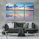 Tranquil Pastel Sunset Beach Triptych Canvas Art, Soothing