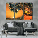 Surf Wave Sunset Canvas Wall Art Print, 3-Panel Ocean