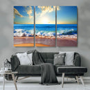 Tropical Beach Sunset Canvas Art, Ocean Waves and Sandy