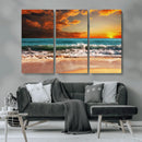Golden Sunset Beach Canvas Wall Art – Triptych Seascape