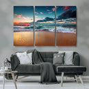 Sunset on Beach Wall Art Ocean Beach Canvas Print