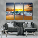 Golden Sunset Ocean Waves Wall Art Canvas Print – Multi