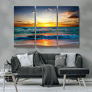 Vibrant Ocean Sunrise Over Golden Beach Waves, Giclee Canvas