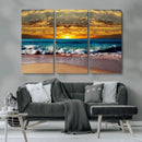 Ocean Sunrise Over Golden Beach Waves, Giclee Canvas Wall