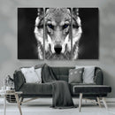 Black and White Wild Wolf Wall Art Canvas Print