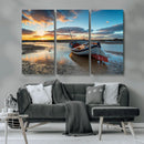 Small Boat At The Beach Sunset Wall Art, Boat Sunset Wall