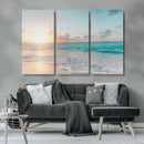 Tranquil Ocean Beach Sunset Canvas Wall Art | 3-Panel