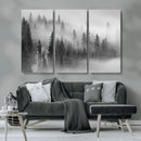 Foggy Misty Forest Canvas Wall Art – Black and White