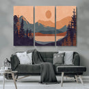 Modern Boho Sunset Canvas Print, Mountain Landscape Triptych