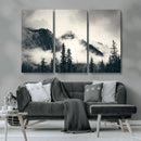 Forest Mountain Print - Black and White Canvas Wall Art with