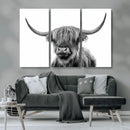 Grayscale Scottish Highland Cow Cattle Art Print Farmhouse by MyGreatCanvas | Canvas Wall Art Prints | Photo Prints & Wall Decor