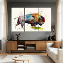Abstract Buffalo Wall Art, Western Watercolor Bison Canvas