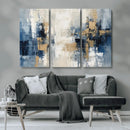 Modern Abstract Canvas Wall Art in Blue and Gold Tones |