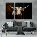 Texas Longhorn Wall Art | 3-Panel Large Texas Longhorn