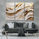 Gold and White Abstract Wave Canvas – Elegant Flowing Design