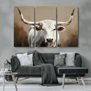 White Longhorn Bull Wall Art Canvas Print – Framed and Ready by MyGreatCanvas | Canvas Wall Art Prints | Photo Prints & Wall Decor
