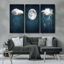 3 Piece Indigo Cloud Wall Art, Thunderstorm Moon Cloud by MyGreatCanvas | Canvas Wall Art Prints | Photo Prints & Wall Decor