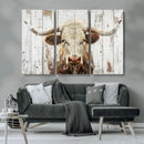 Rustic Longhorn Bull Wall Art Canvas Set – Western-Inspired