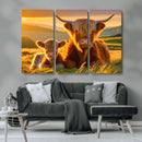 Scottish Cow and Baby Cow Canvas Wall Art Animal Print