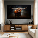Abstract Texas Longhorn Wall Art Print | 3-Panel Large Texas