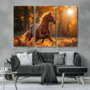 Running Horse Sunset Forest Wall Art Canvas Print