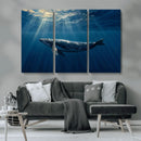 Whale under Ocean Wall Art Canvas Print