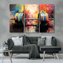Weightlifting Barbell Art Triptych, Bold Abstract Fitness