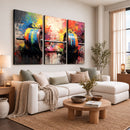 Weightlifting Barbell Art Triptych, Bold Abstract Fitness