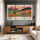 Yayoi Kusama Landscape Canvas Print, Vibrant Floral Mountain Art Print, Framed Botanical Wall Art -