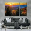 Golden Sunset Over Mountain Forest Canvas Wall Art Print -