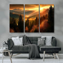 Golden Sunset Over Mountain Forest Canvas Wall Art Print -