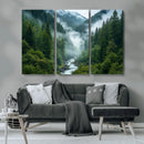 Mountain Forest River Canvas Wall Art Print - Serene Nature
